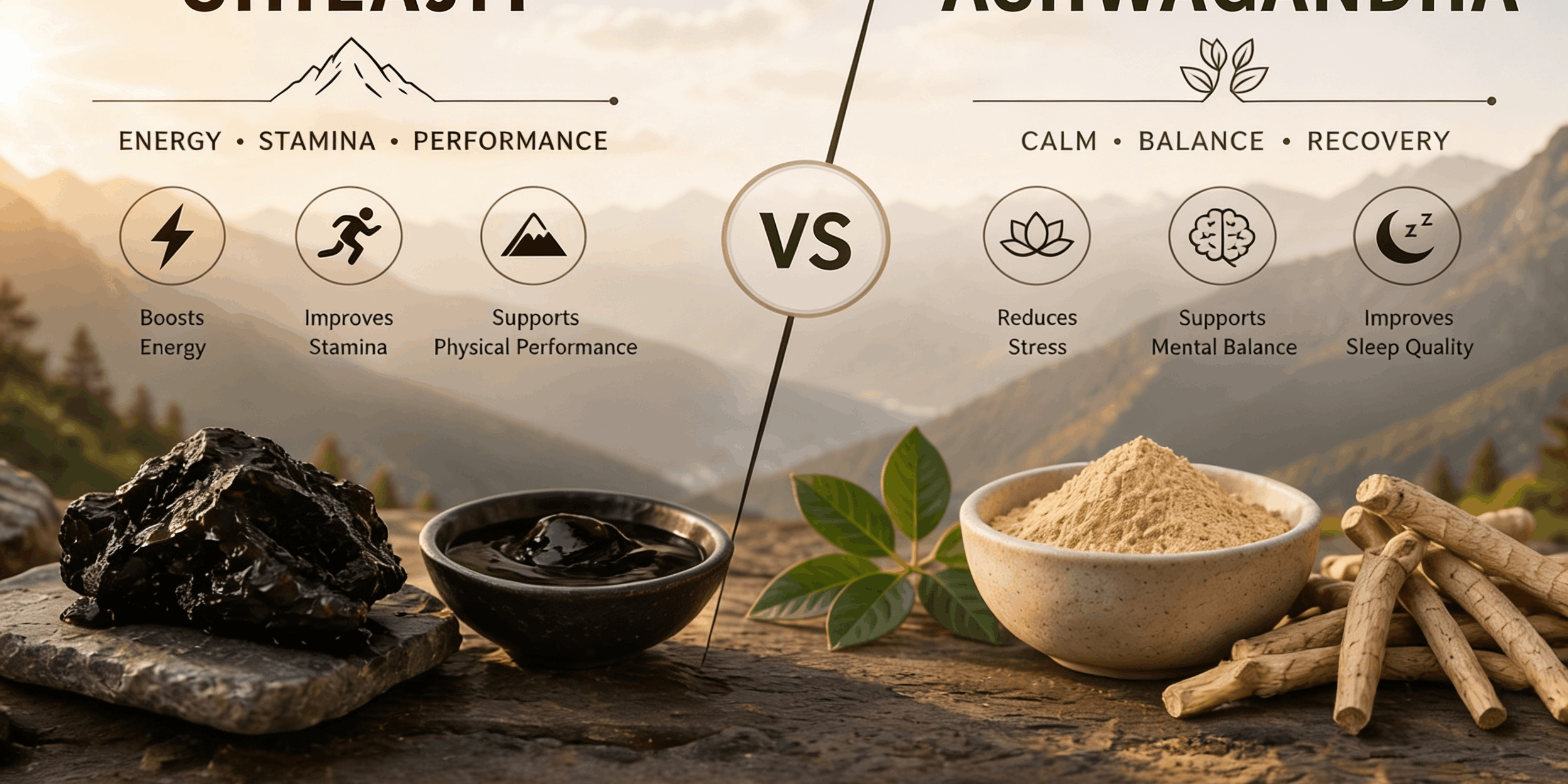 Shilajit vs ashwagandha: two of nature's most powerful adaptogens how they differ and why they work best together