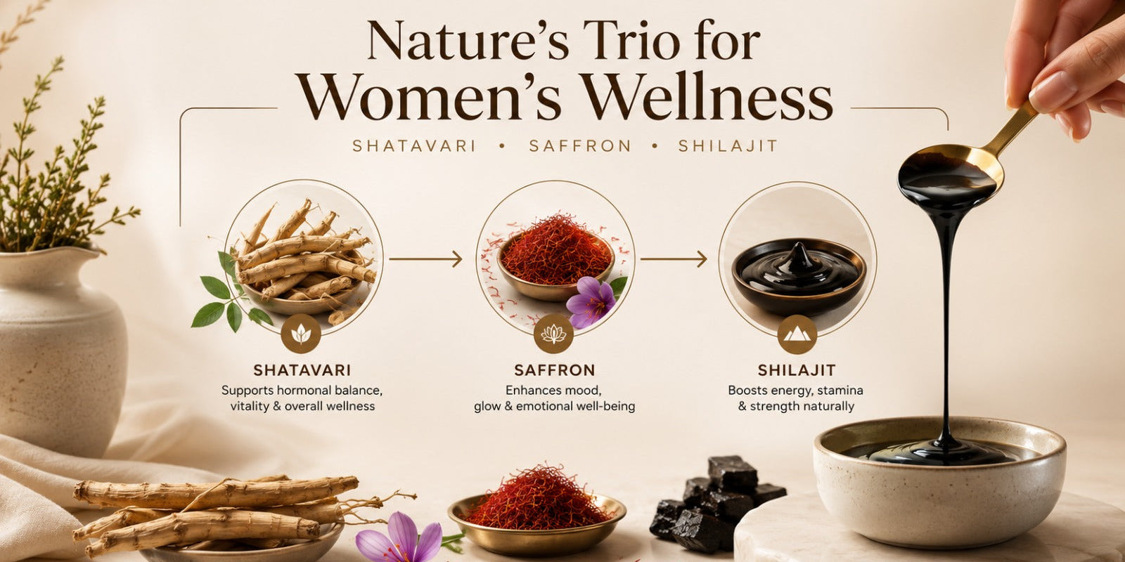 Shatavari, Saffron, and Shilajit: the three ingredients every woman's body needs