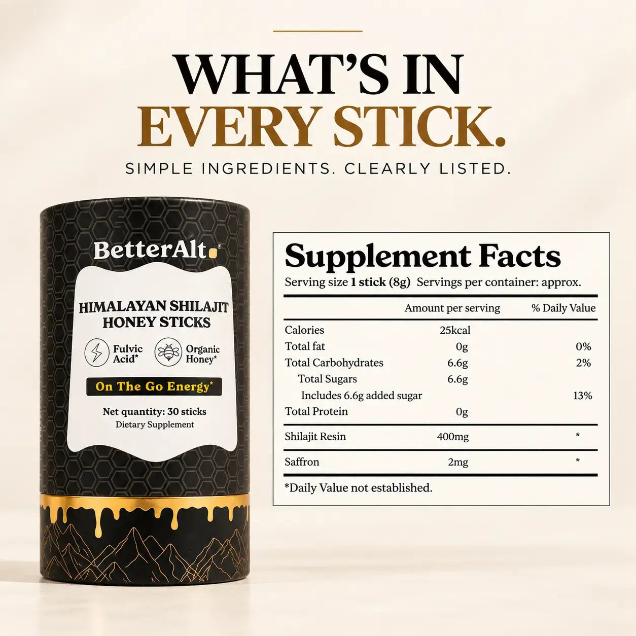 BetterAlt Shilajit Honey Sticks