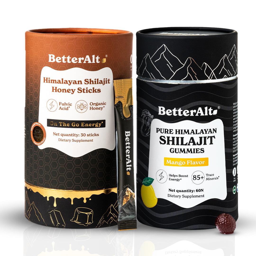 Shilajit Cinnamon Honey Sticks & Mango Gummies - BetterAlt's Peak Power Duo| Shilajit Gummies + Shilajit Honey Sticks